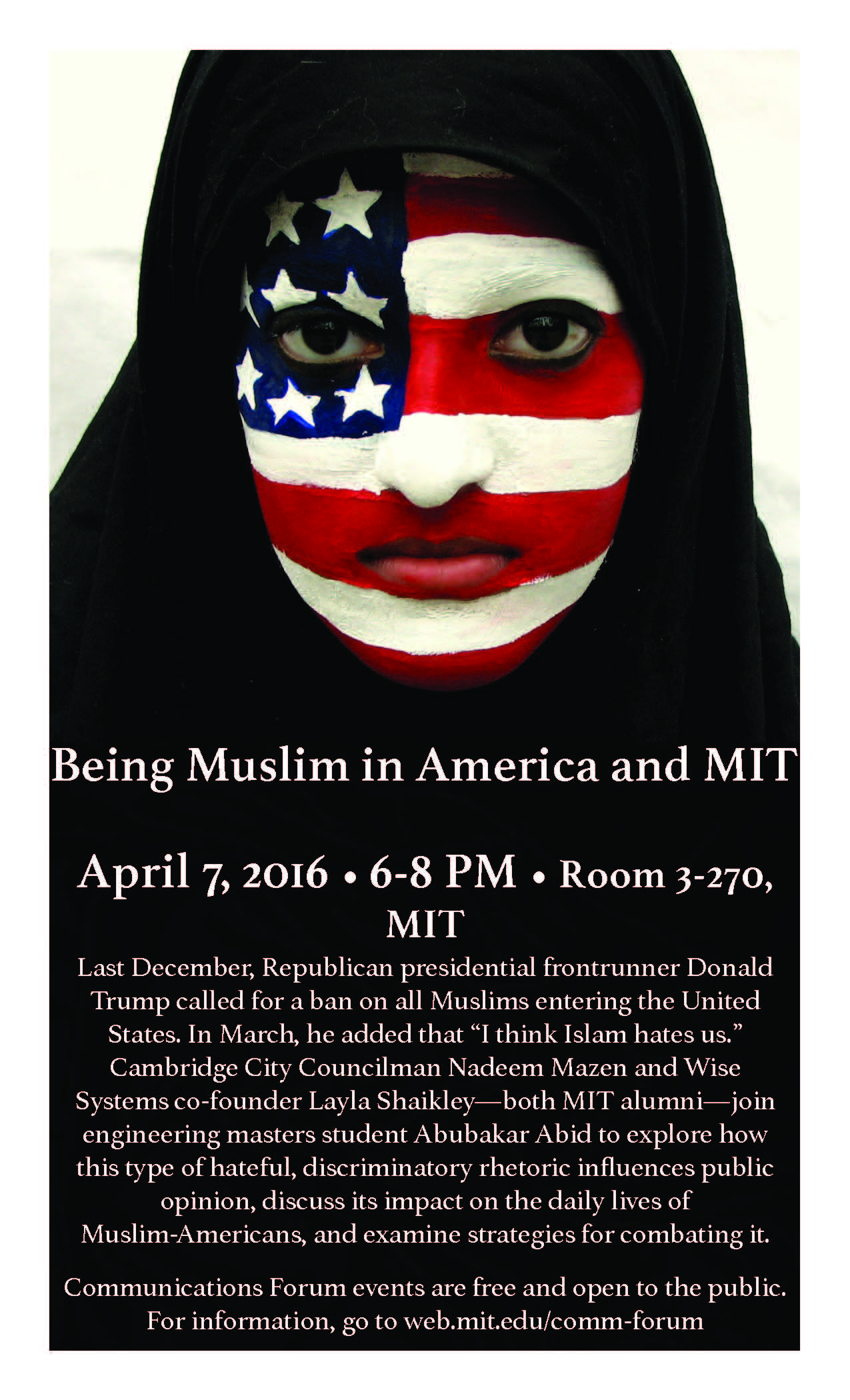 Communications Forum: Being Muslim in America and MIT on Apr 7, 2016 at 6pm
