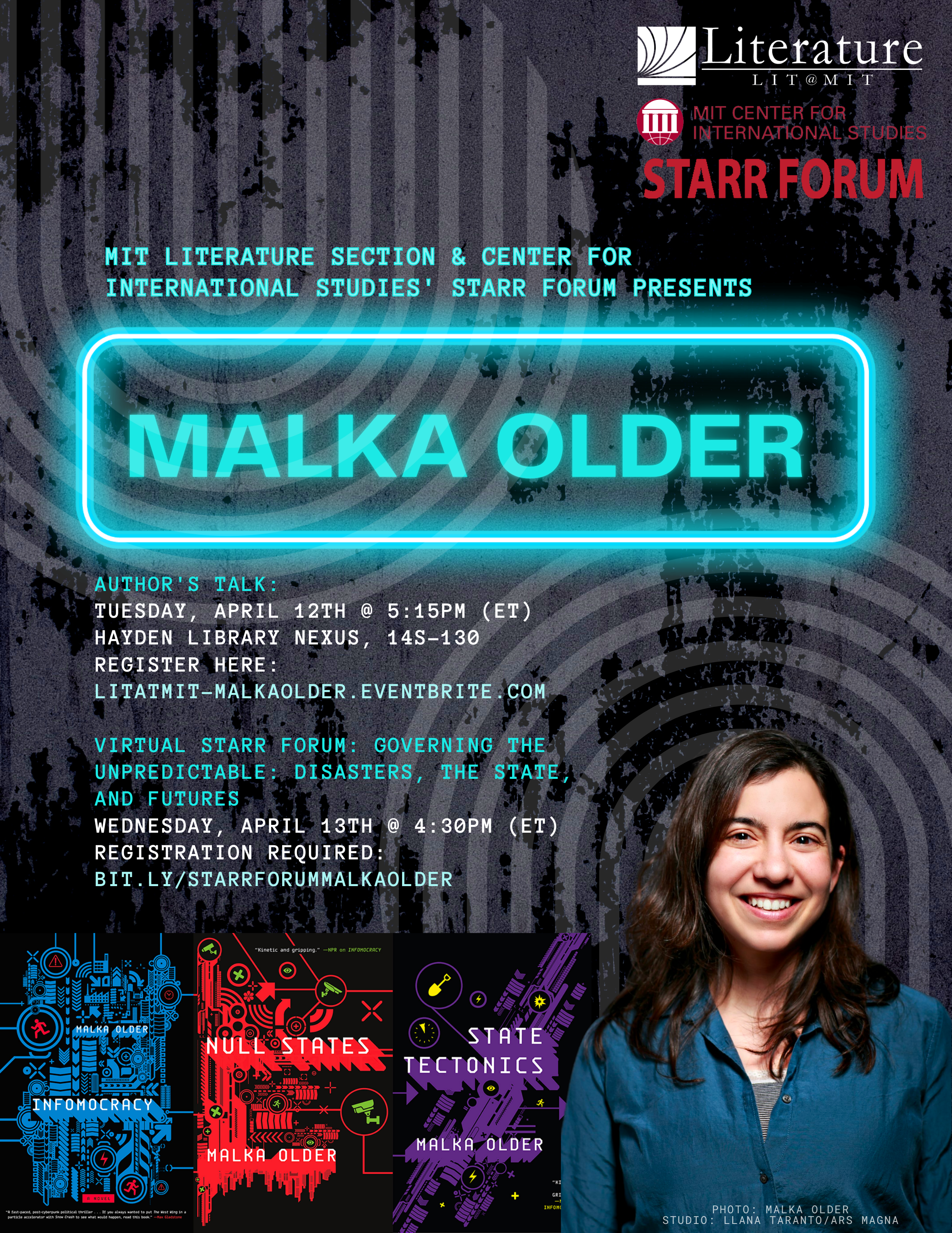 Tuesday, April 12th @ 5:15pm | Lit@MIT & Virtual STARR Forum presents, Malka Older – Author's Talk