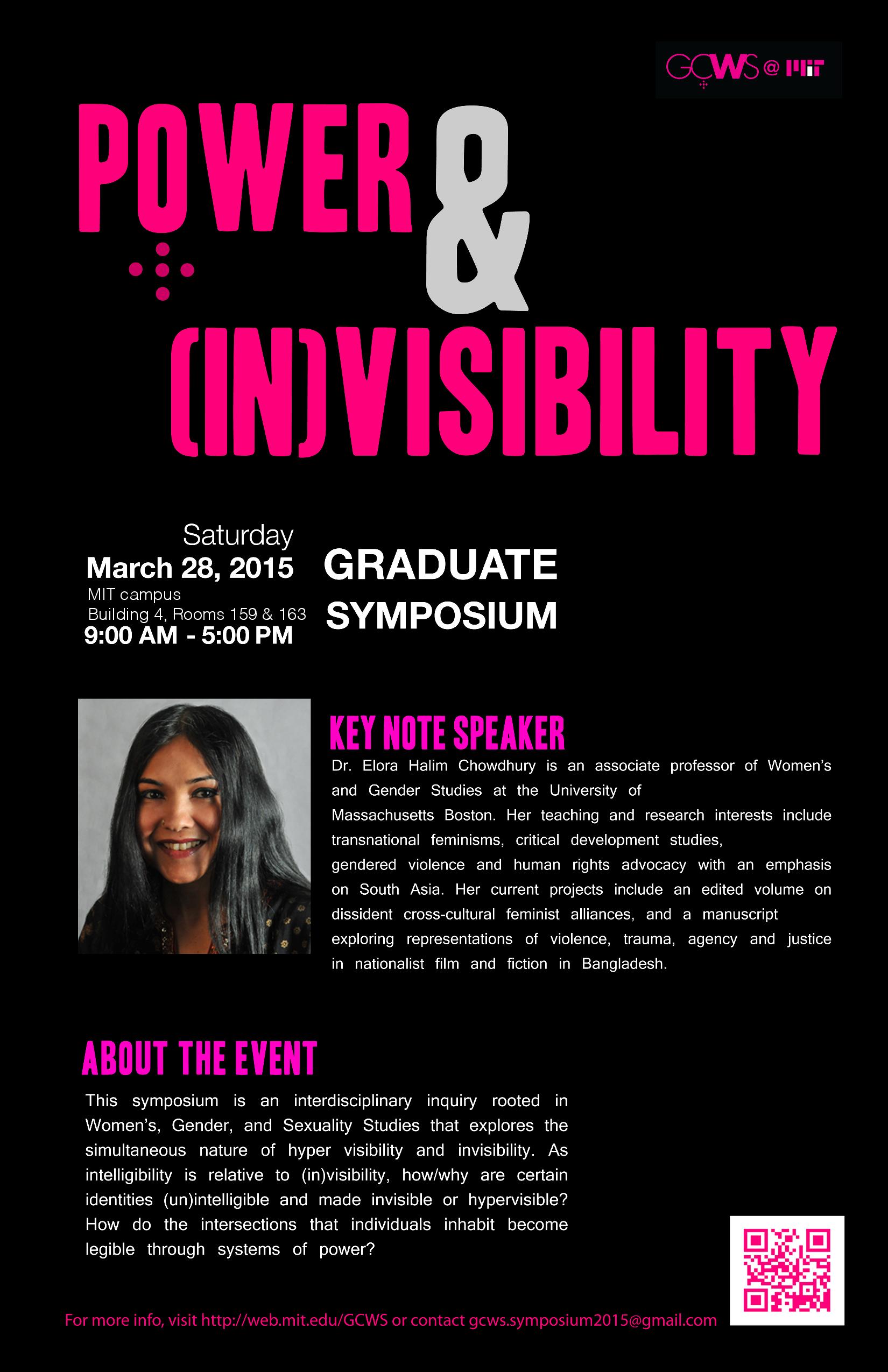 Graduate Consortium in Women’s Studies (GCWS) at MIT "Power and (In)Visibility Graduate Symposium," March 28, 2015