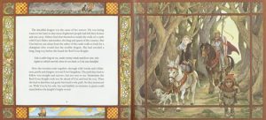 A two-page spread from the Caldecott-winning picture book Saint George and the Dragon (1984) by Margaret Hodges and Trina Schart Hyman