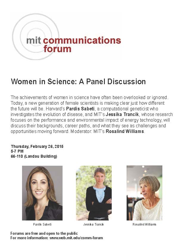 Tonight! Communications Forum | Women in Science: A Panel Discussion | Feb. 26, 2015; 5-7pm | 66-110