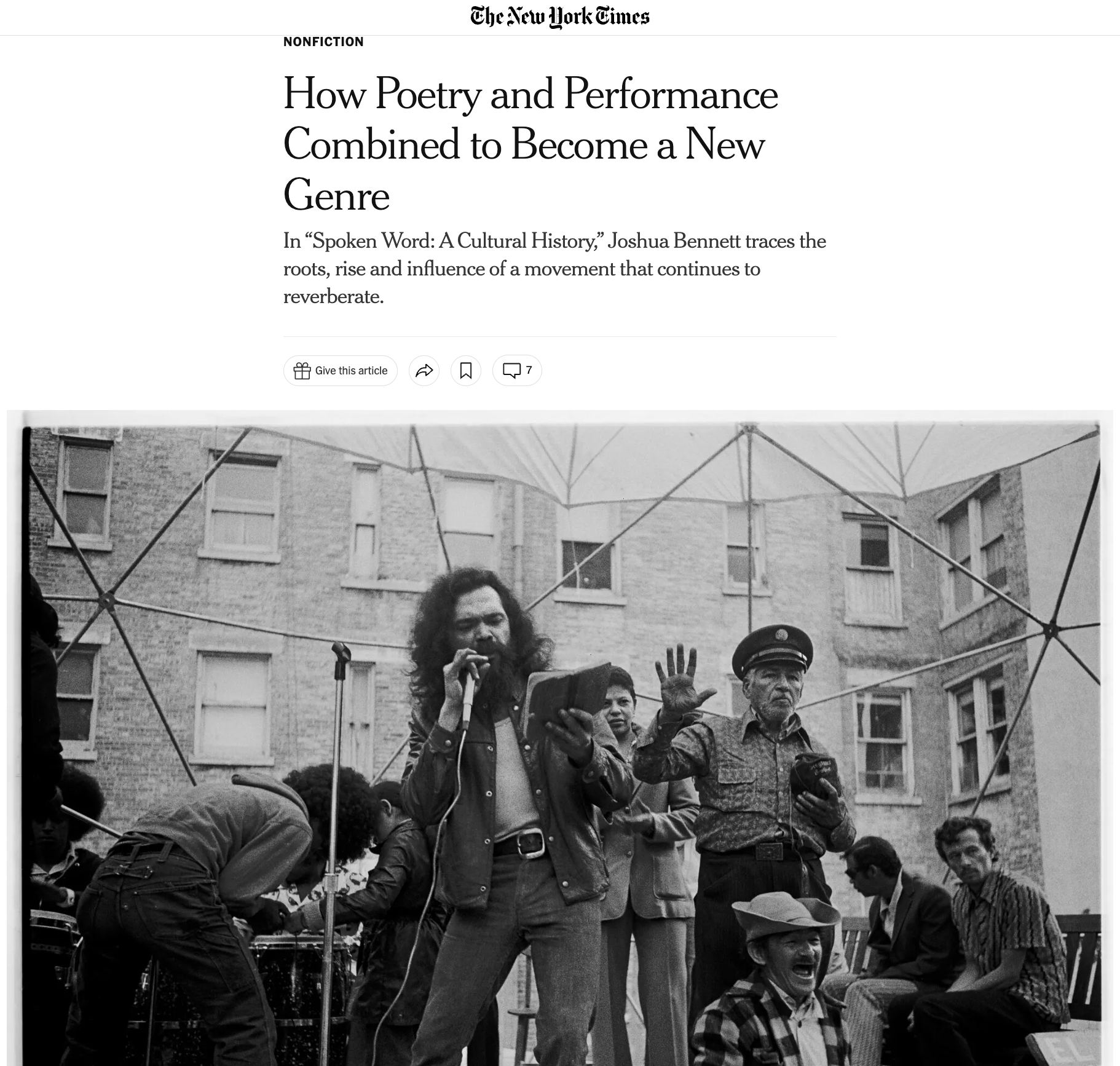 New York Times Book Review: Prof Joshua Bennett’s “Spoken Word: A Cultural History”