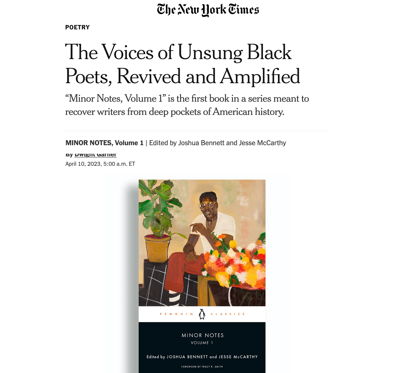 New York Times Book Review: Prof Joshua Bennett’s “Minor Notes, Volume 1”