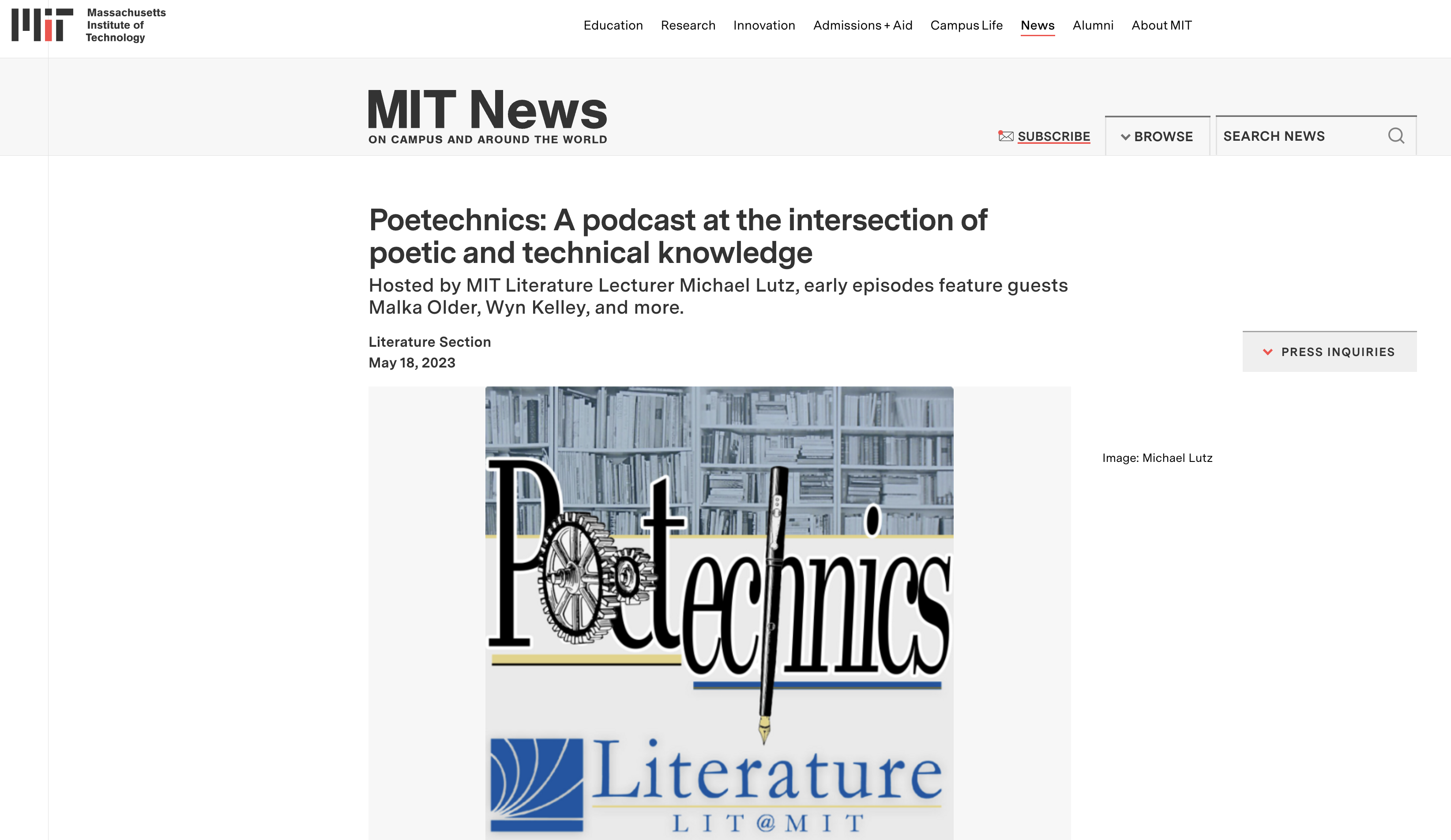 MIT News announces, “Poetechnics: A podcast at the intersection of poetic and technical knowledge”