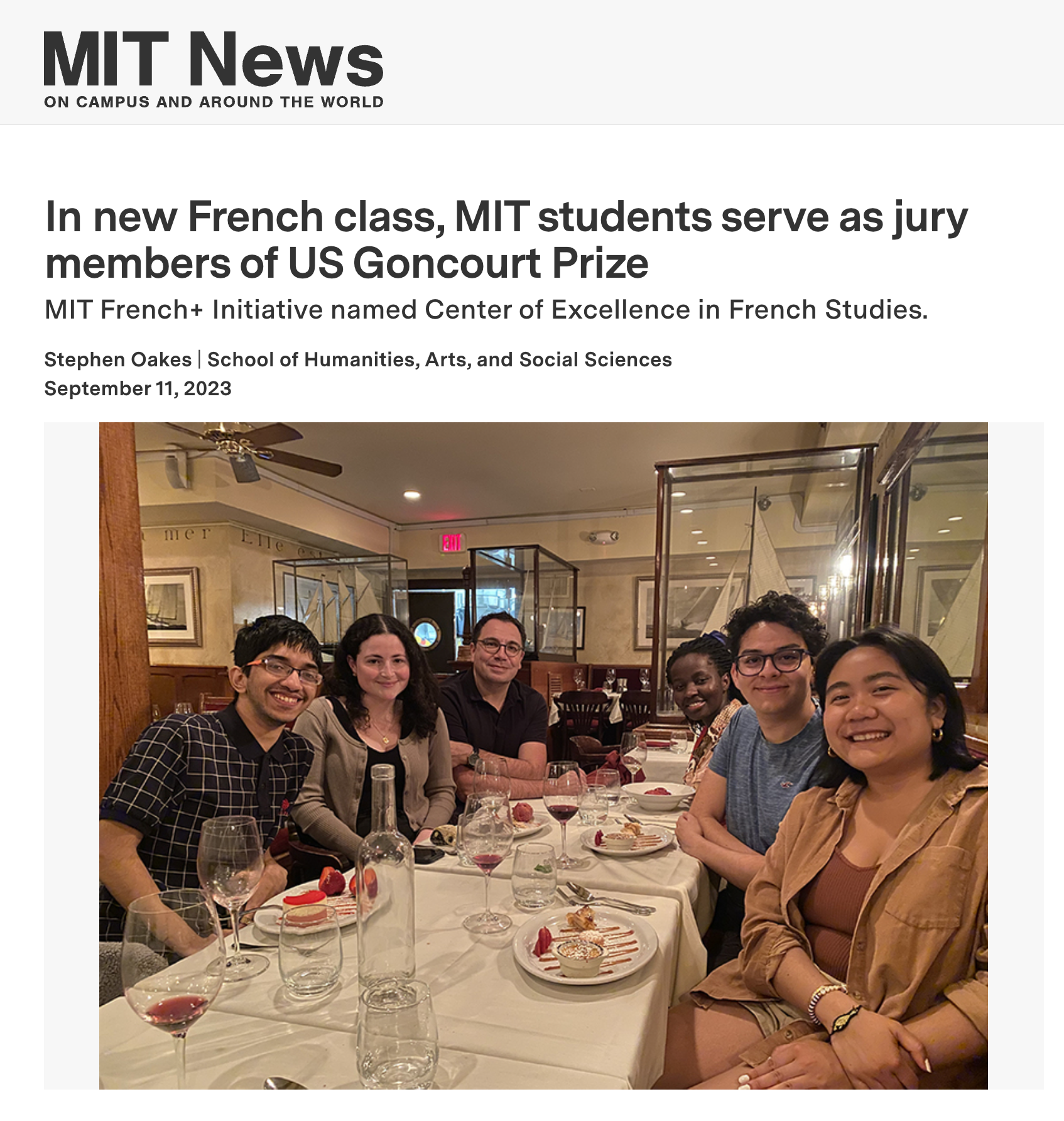 In new French class with Prof Bruno Perreau, MIT students serve as jury members of US Goncourt Prize