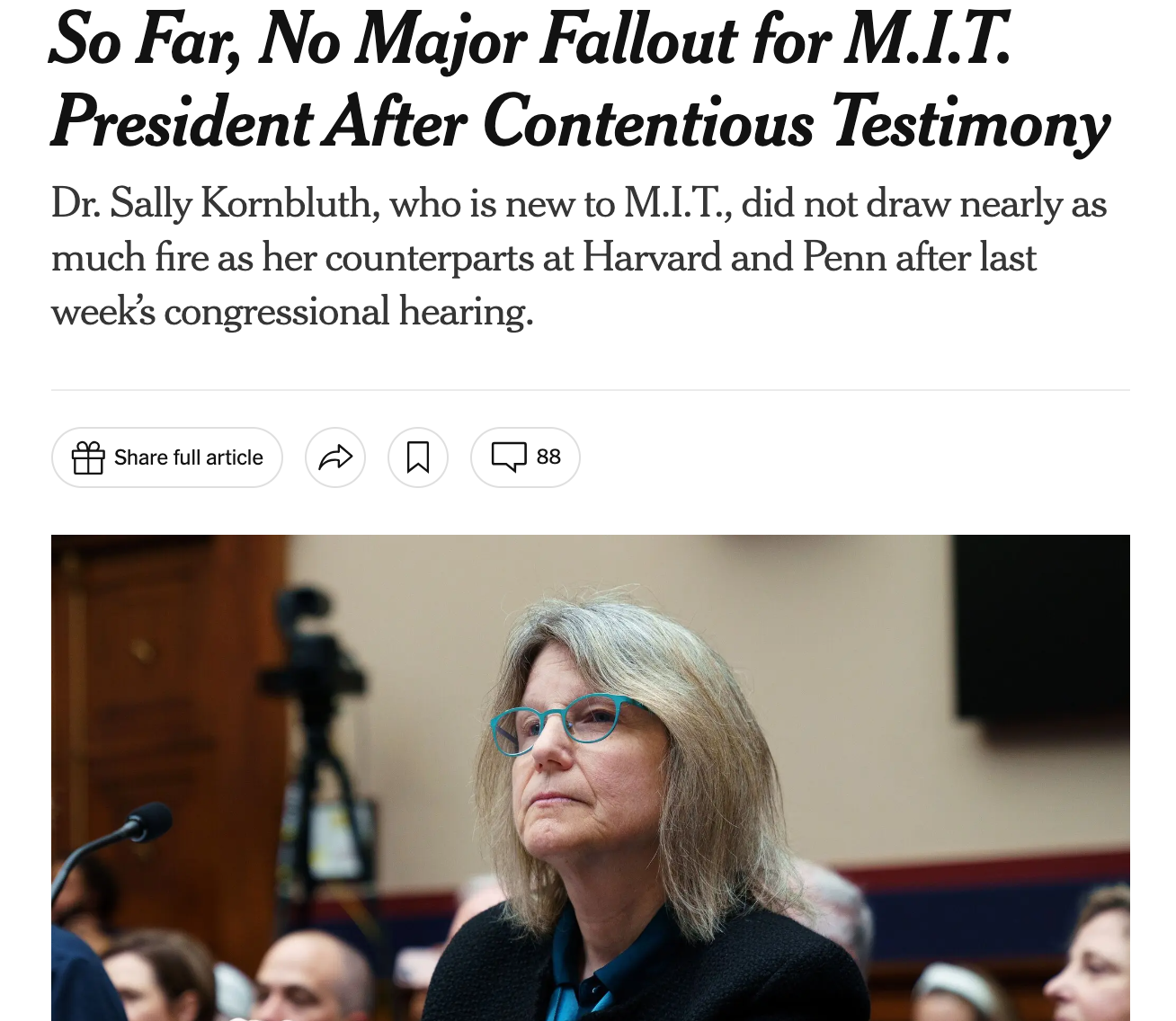 Prof Mary Fuller featured in New York Times article, “So Far, No Major Fallout for M.I.T. President After Contentious Testimony”